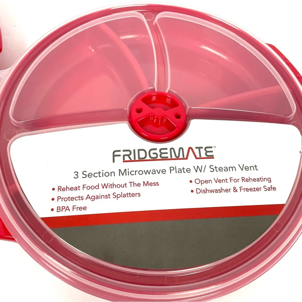 2 Pk Microwave Food Storage Containers 3 Section Divided Plates With Vented Lids